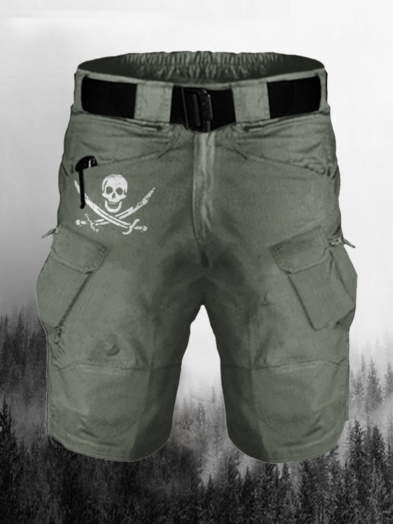 Multi Pockets Skull Print Cargo Shorts