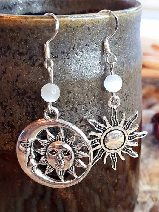 Boucles D'oreilles Visage Soleil Lune 