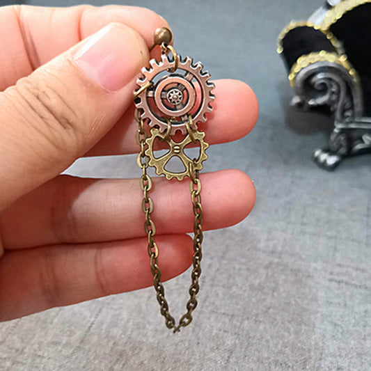 Boucle d'oreille unique avec chaîne à engrenages Steampunk 