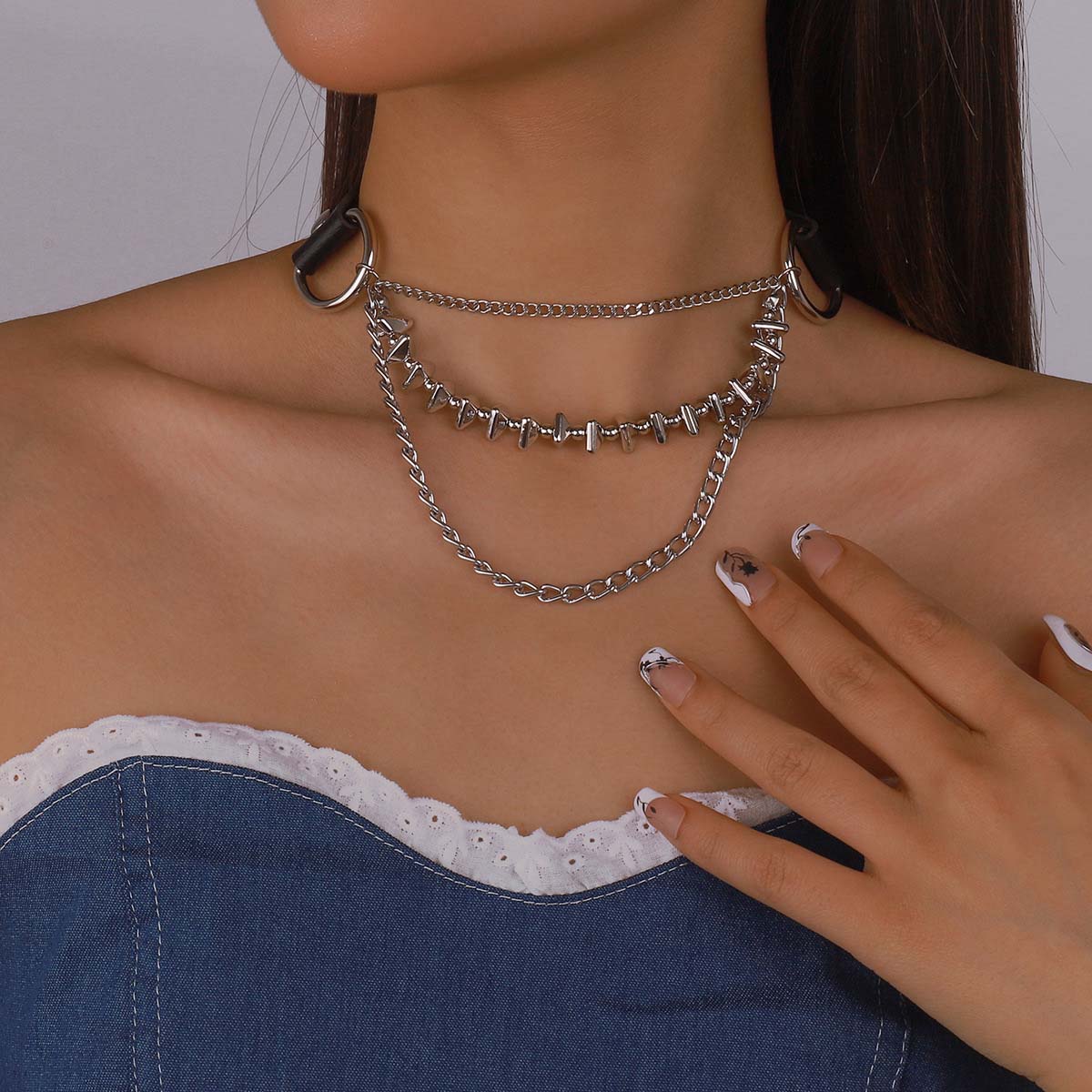 Punk Rock Chains Leather Choker