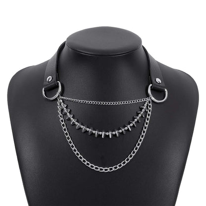 Punk Rock Chains Leather Choker