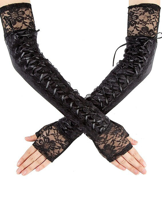 Lace Strap Half Finger Gloves