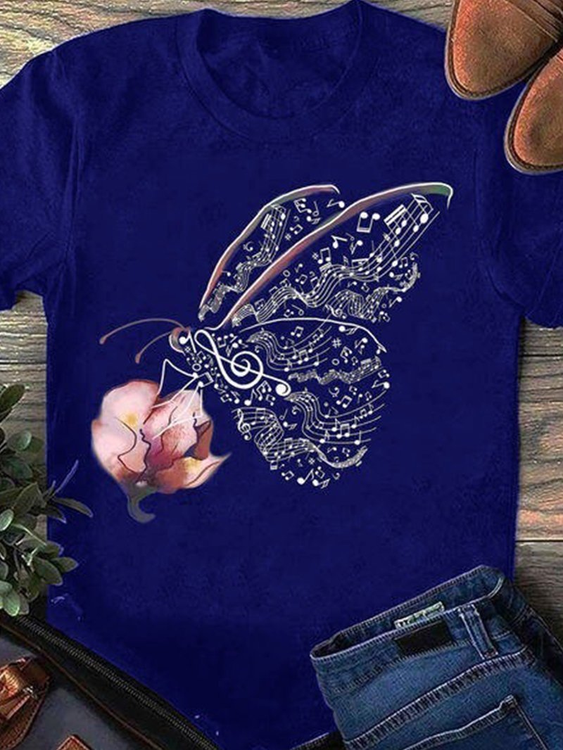 Short-sleeved T-shirt with Flowers and Butterflies