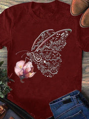 Short-sleeved T-shirt with Flowers and Butterflies