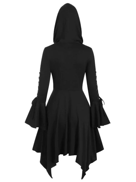 Manteau à capuche pour femme à manches évasées et ourlet irrégulier 