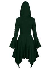 Irregular Hem Flared Sleeve Women Hooded Coat