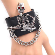 Skull Guitar Wide Leather Bracelet