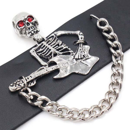 Skull Guitar Wide Leather Bracelet