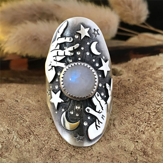 Punk Sonne Mond Stilvoller Handgefertigter Ring 