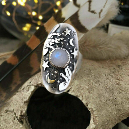 Bague fabriquée avec style Punk Sun Moon 