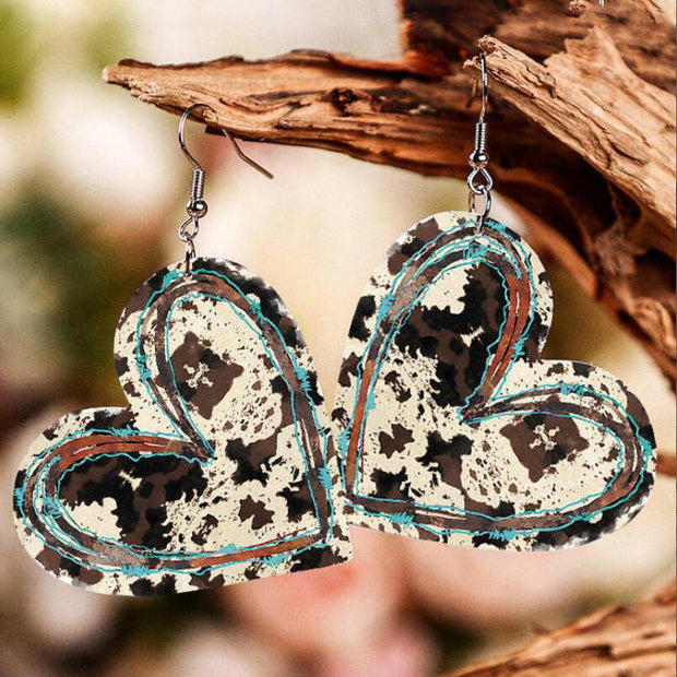 Leopard Print Heart Pendant Earrings