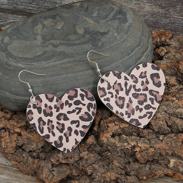 Leopard Print Heart Pendant Earrings