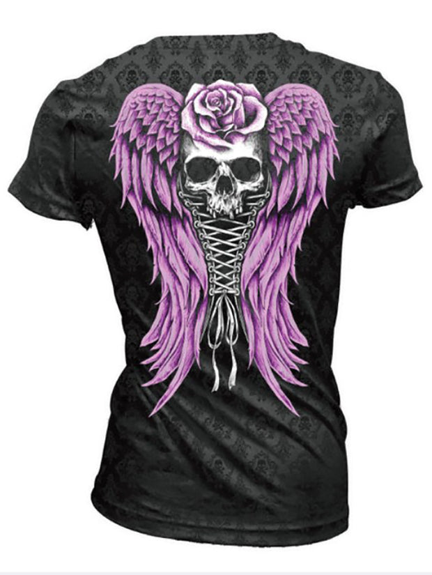 T-Shirt mit Totenkopf- und Engel-Print für Damen 