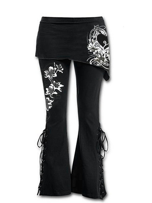 Halloween Floral Print Flared Pants