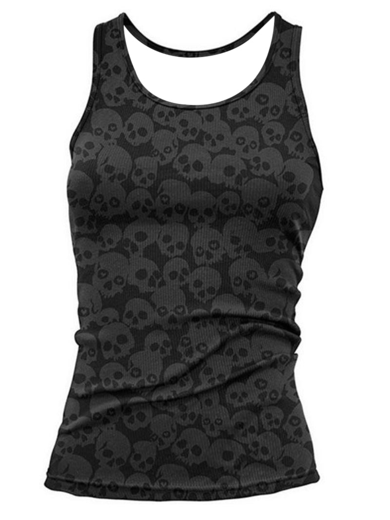 Slim Fit Skull Printed Tank Top